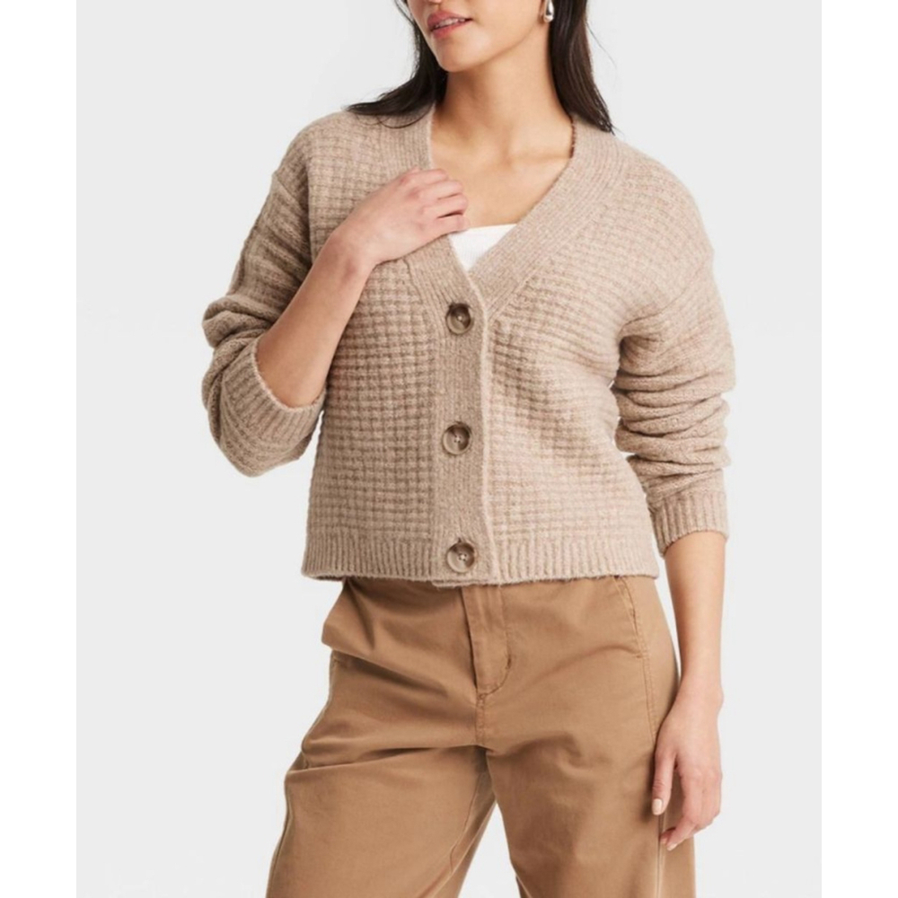 Women's Universal Thread Beige Waffle Knit Button Front Cardigan XL